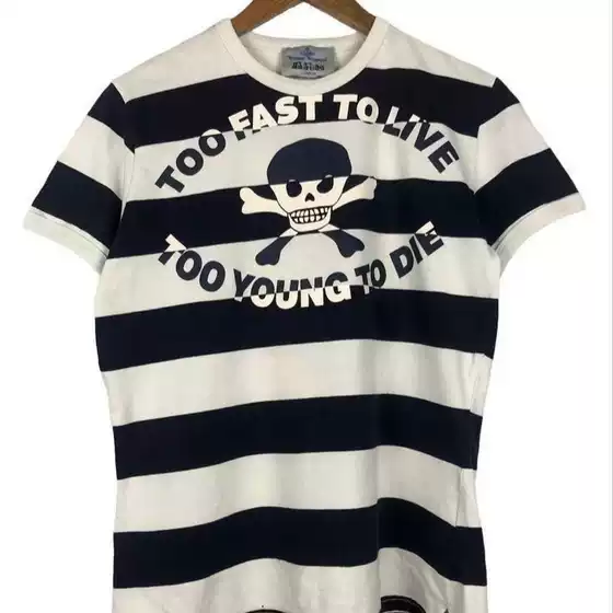Summer European and American Dark Fashion Loose Y2K Style Personalized Skull Striped Short-Sleeve T-Shirt Wholesale