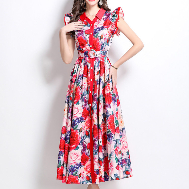 Floral Ruffle Sleeve A Line Dress Slim Fit Waist Defined Elegant Style Perfect for Parties and Special Occasions