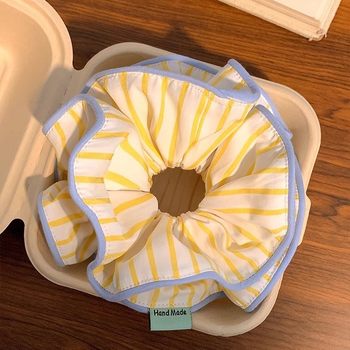 Berlin Sunset ~ Yellow Striped Colorectal Hair Ring Women's High-end Hair Accessories French Marubeni Head Oversized Headline Korean Style