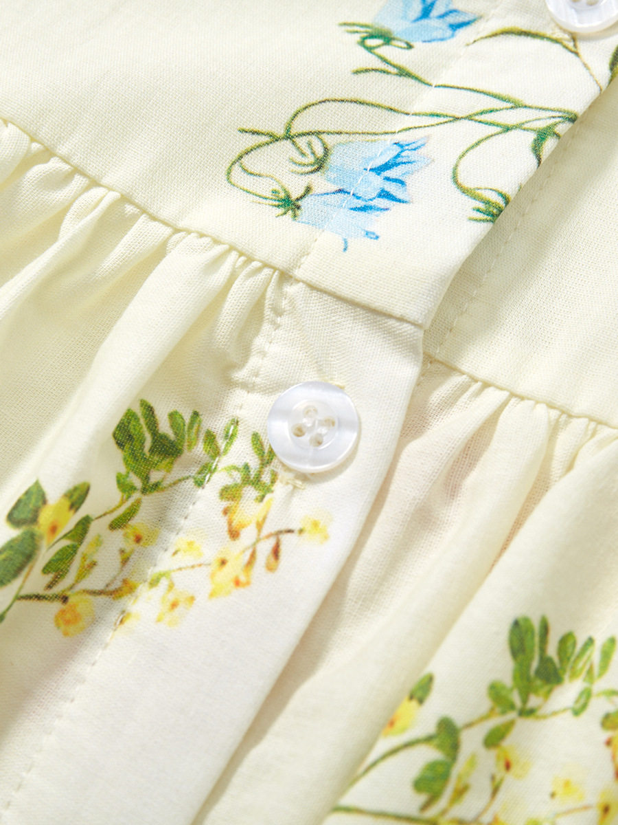 Girls' Summer Cotton Short-Sleeve Princess Dress, Ruffled Lotus Collar Kids' Dress