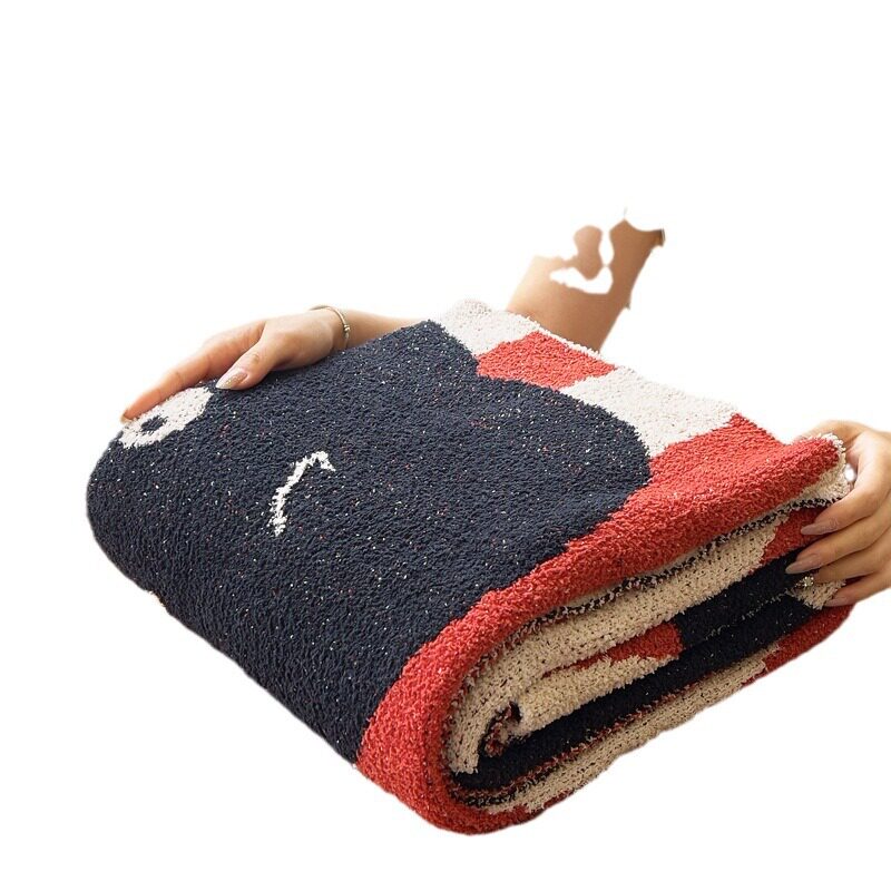 Cartoon French Bulldog Elephant Half-Fleece Knitted Blanket Sofa Throw Blanket Shawl Blanket Picnic Outdoor Ins Style