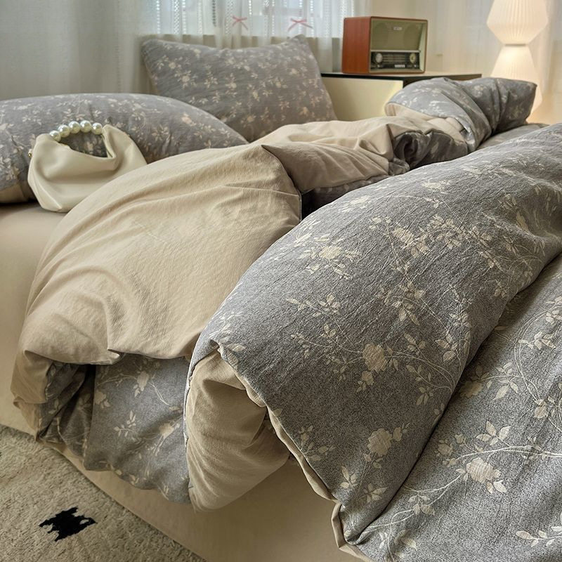 Class a Original Hemp Linen Bed Jacquard Four-Piece Set Single and Double Retro Style Thickeneded Quilt Cover Bed Sheets Dormitory Three-Piece Set