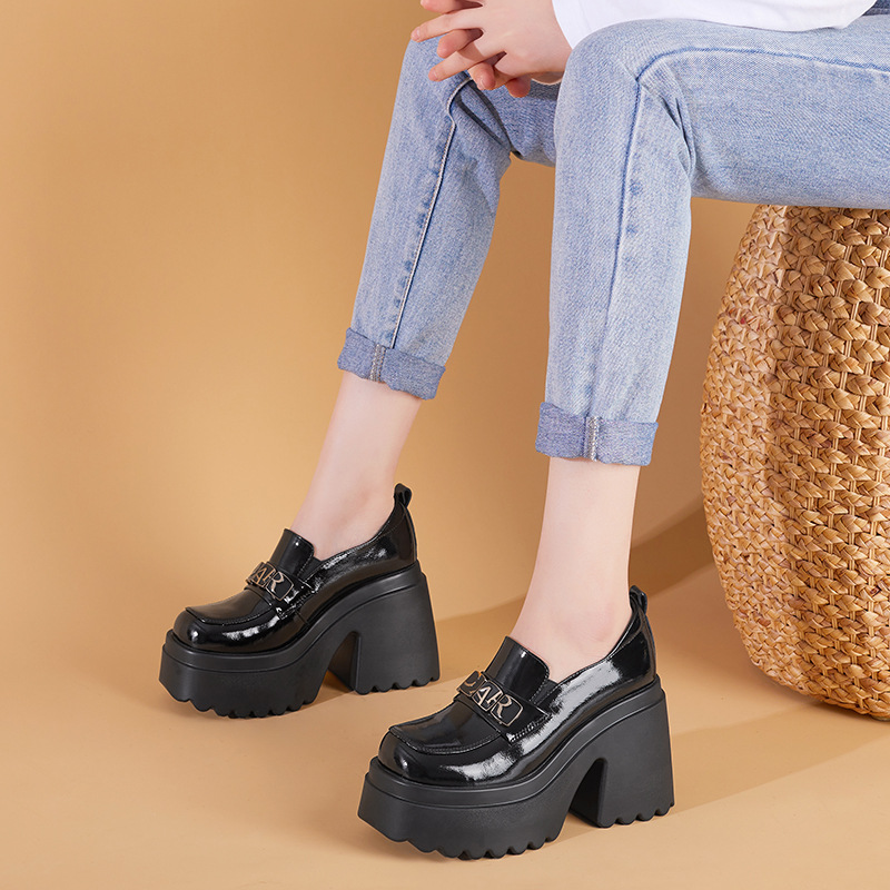 Giày Cao Gót Nữ Cao 10cm Gót Vuông Đế Cao Hàng Mùa Xuân Thu Đông