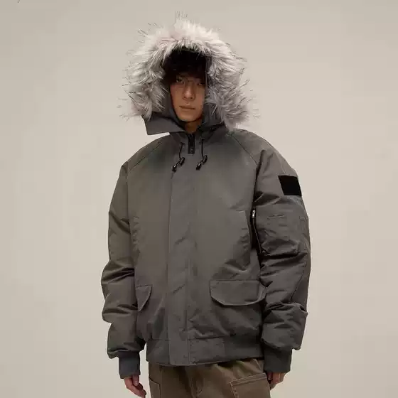American retro fur collar pie overcoat men winter American tide thickened warm cotton loose gray workwear jacket