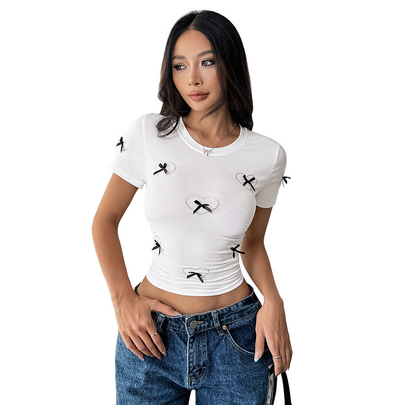 Slim Fit Short Top with Bow and Heart Design Sexy Style for Trendy Women Perfect for Casual Outings Wholesale Available