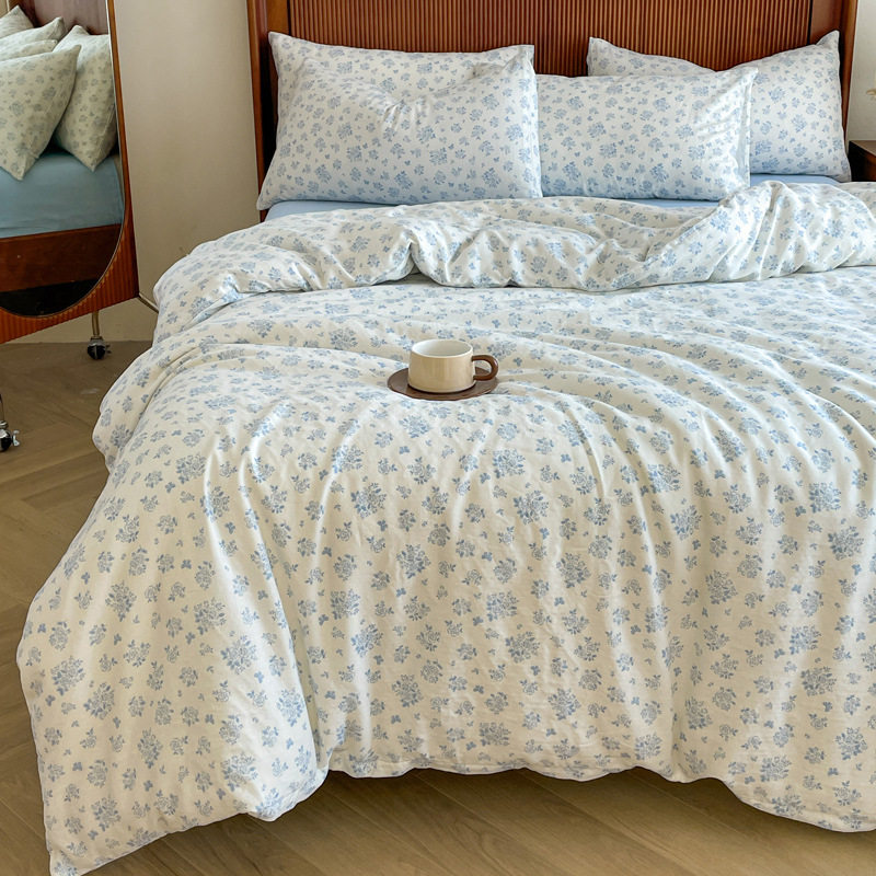 Class a maternal and infant grade cotton knitted aerobic double-layer yarn four-piece set cotton sanding dormitory three-piece quilt cover quilt cover 4