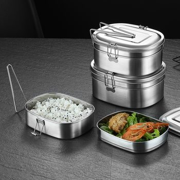 Stainless Steel Square Lunch Box Insulation Lunch Box Double-layer Divided Fresh-keeping Box Office Student Rice Pumping Utensils