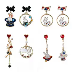 Japanese and Korean Style Ins Bow Rabbit Ear Studs Spades Plum Blossom Love Fun Color Contrast Asymmetric Earrings Ear Jewelry
