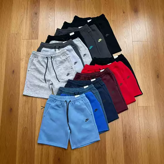 Cross-Border Foreign Trade Overseas Nk Basic Men's Shorts Tech Flece Small Hook Patchwork Loose Badge Sports Shorts