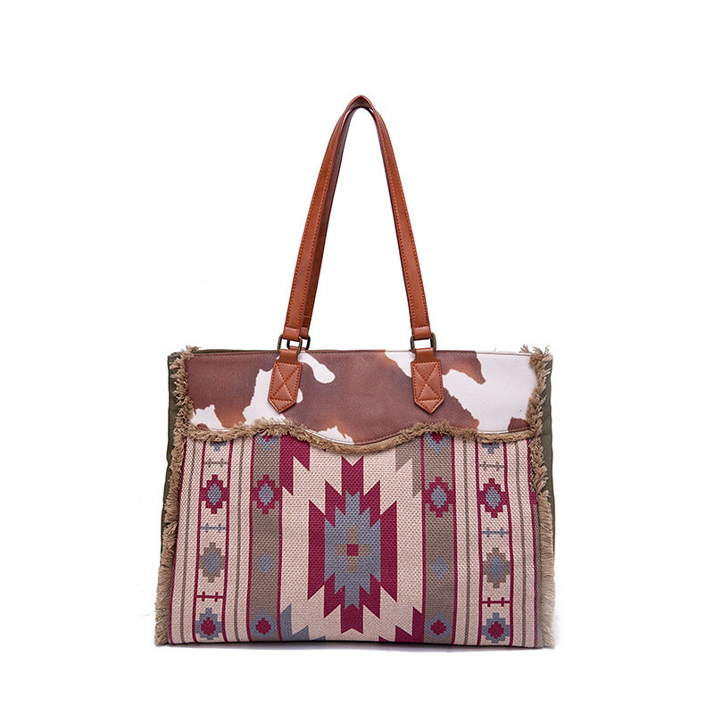 Túi Tote Nữ Vải Canvas Cotton Họa Tiết Bohemian Vintage Đeo Vai, Đeo Chéo, Xách Tay Màu Nâu, Xanh, Đỏ, Be chi tiết 13