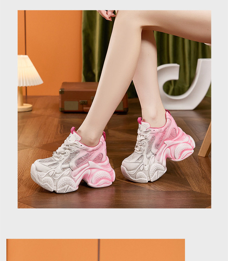 Giày sneaker nữ chunky đế dày phối màu cổ điển, đế cao 8 cm — Xanh lá, Đỏ, Xám chi tiết 15