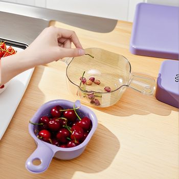 Double-Layer Handle Draining Basket Fruit Washing Gadget Cute Dopamine Multifunctional Kitchen Wall-Mounted Fruit Tray Fruit Washing Basket