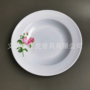 Imitation porcelain melamine tableware round plate 9 inch decal deep plate American dish foreign trade plate dish white printing plate