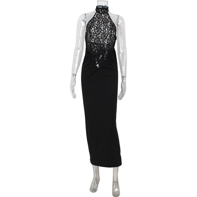 Elegant Sleeveless Lace Trimmed Bodycon Dress Hollow Out Design Red Carpet Style Perfect for Evening Events Wholesale
