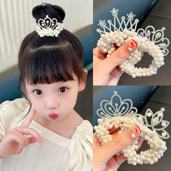 South Korea hair accessories crown headdress girls' hair tie rubber band Princess head rope ball head little girl Pearl Hair ring