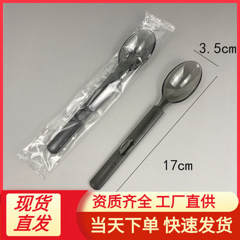 Wholesale disposable spoon thickened long handle plastic spoon tableware spoon high temperature resistant soup spoon dessert restaurant commercial upscale