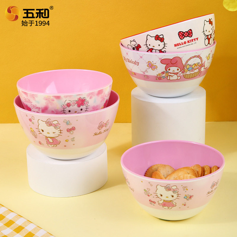 Wuhe Melamine Kidsren's Bowl, Two-Color Bowl, Food-Grade, Anti-Scalding, Drop-Resistant, Cartoon Kidsren's Baby Food Bowl, Rice Bowl, Soup Bowl