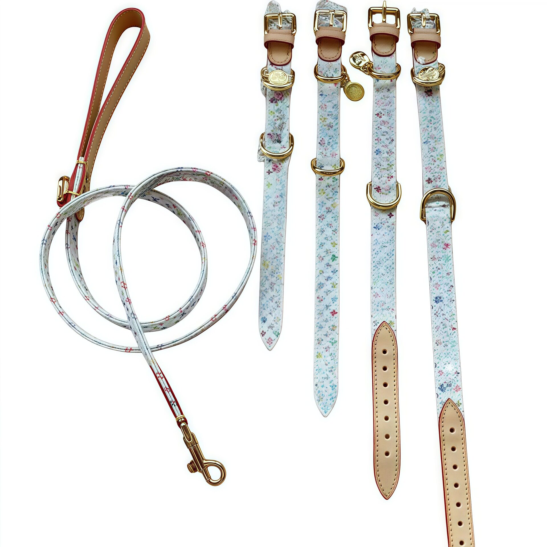 New Murakami White Color Pet Leather Collar Puppy Collar Cowhide Old Flower Collar Teddy Fighting Dog