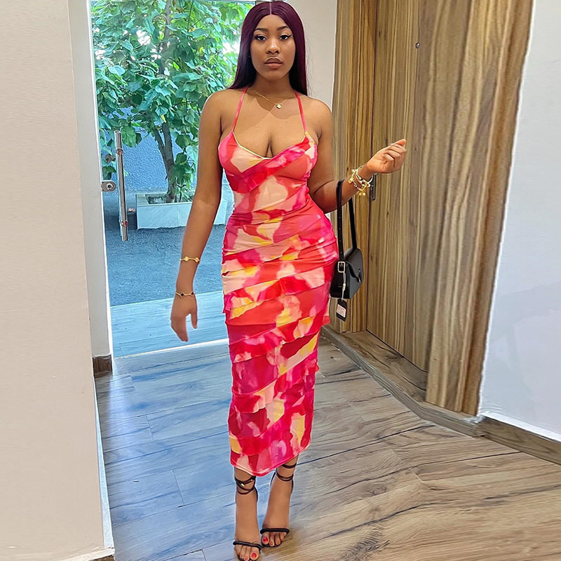Fashionable Womens Floral Print Bodycon Dress Sexy Backless Design Elegant Long Silhouette Perfect for Parties and