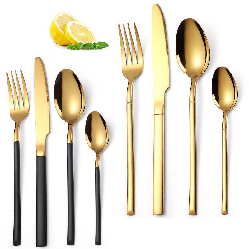 Cross-border Amazon Stainless Steel Knight Series Knife and Fork Spoon Creative Western Tableware Steak Knife and Fork Titanium Plated Tableware Set