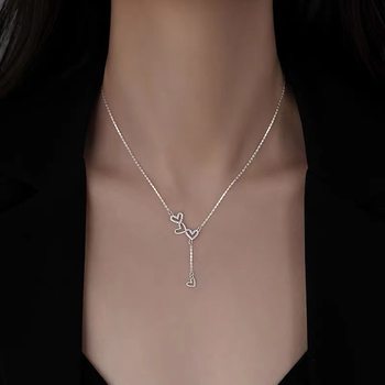 925 Silver Plated Flash Diamond Multi-Love Tassel Necklace Women's Light Luxury Niche Design Ins Style Elegant Sweet Clavicle Chain