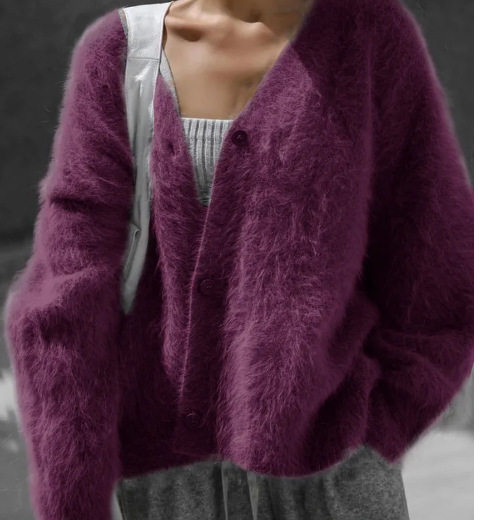 Womens Oversized Knit Cardigan Soft Faux Mink Fabric Long Sleeves Casual Style Perfect for Spring and Autumn