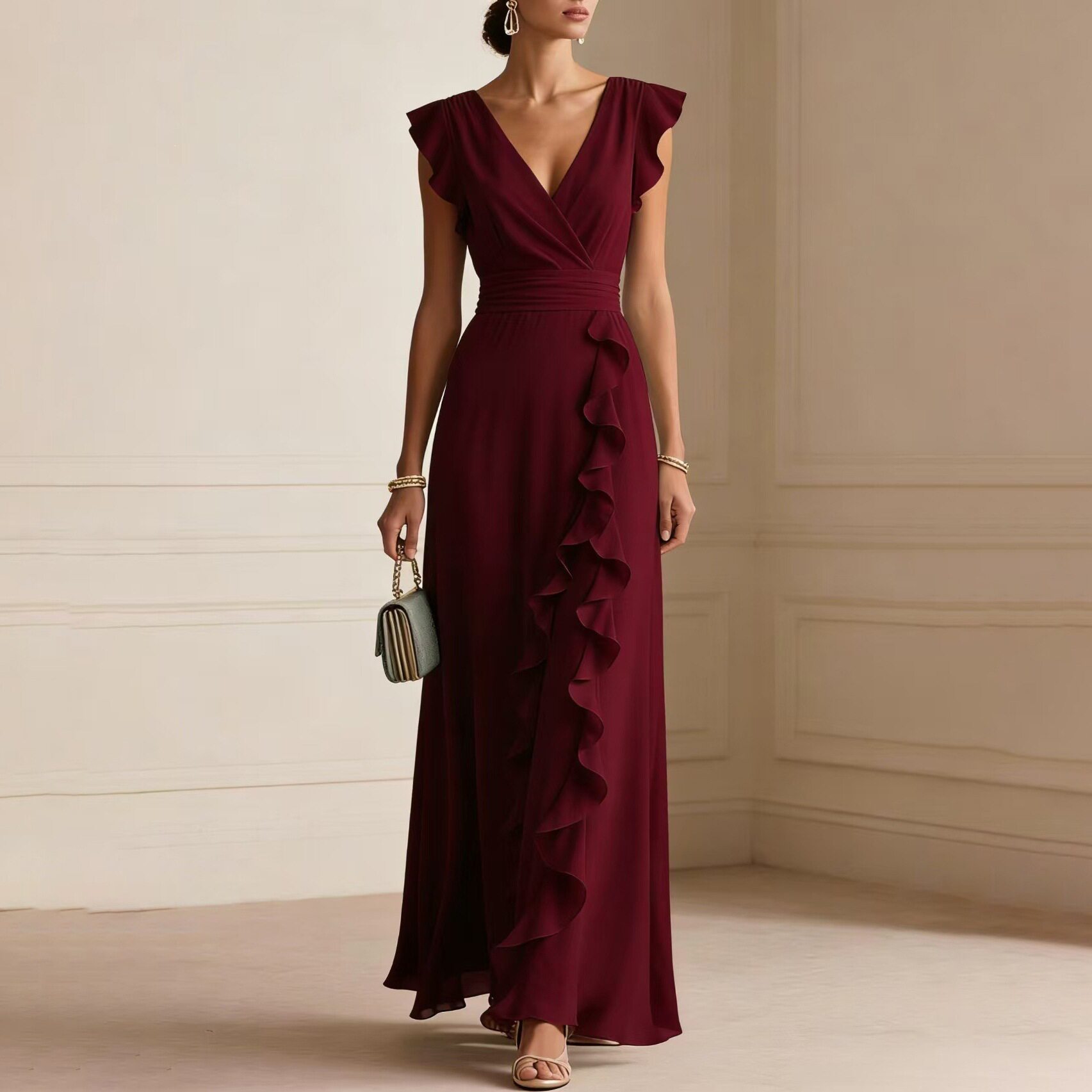 Elegant Womens Dress High End Design Solid Color French Style Perfect for Daily Wear and Special Occasions