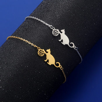 Cute cartoon animal bracelet cut titanium steel play string cat pendant stainless steel simple personality bracelet