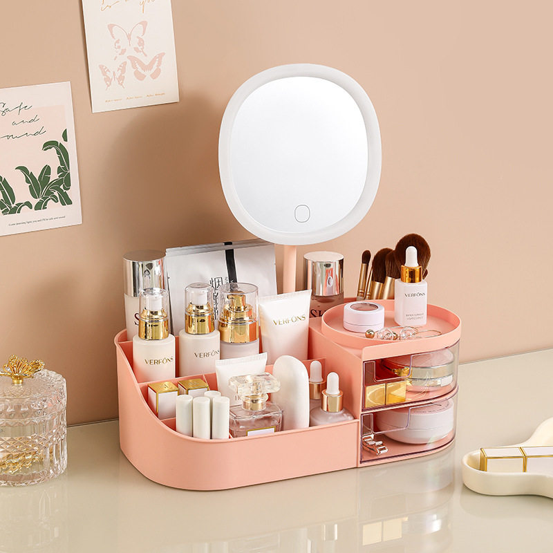 New Multi-functional Cosmetic Storage Box Desktop Dressing Table Cosmetic Mirror Skin Care Products Storage Rack Lipstick Storage Box