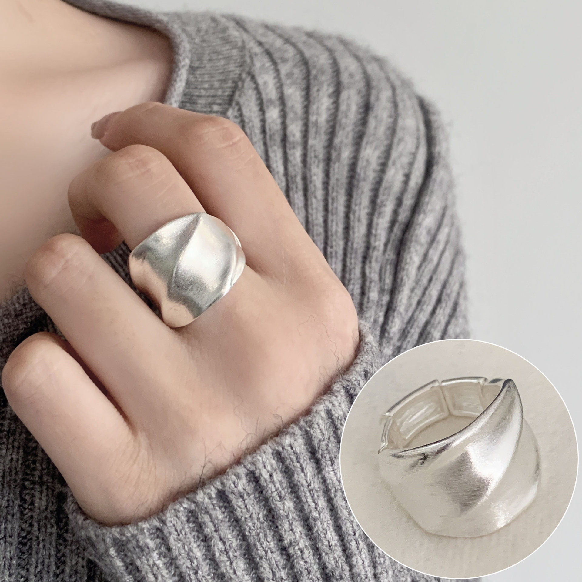 简约几何线条螺旋戒指女时尚设计感冷淡风开口指环旋涡环形食指戒