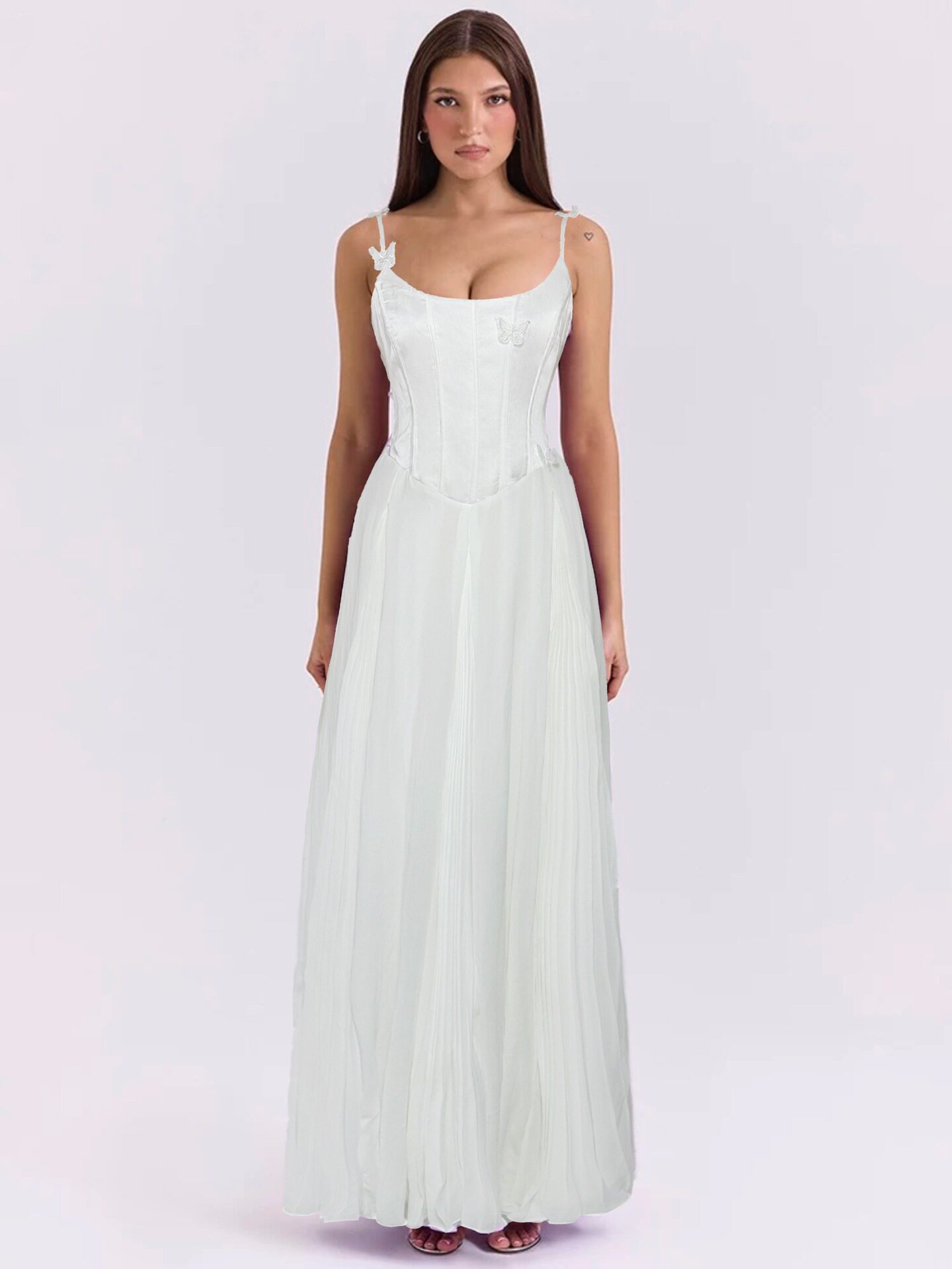 Elegant A Line Dress Solid Color 3D Butterfly Decoration Waist Defining Flared Skirt Perfect for Parties and Events