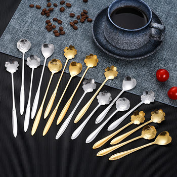 Stainless steel cherry blossom spoon long handle mixing spoon creative coffee spoon dessert spoon honey spoon spoon spoon long mixing spoon