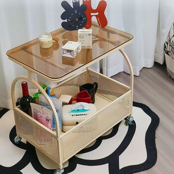 Living Room Cream-Style Side Table, Modern Sofa Side Cabinet, Creative Snack Storage, Movable Coffee Table, Small Trolley, Storage Rack