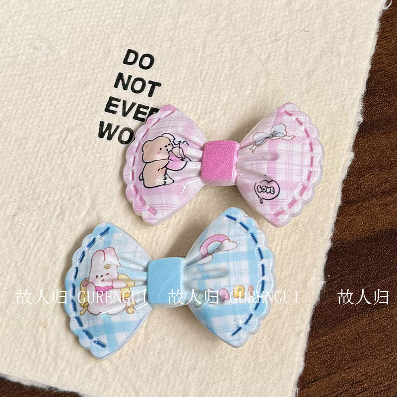 Cream pink fish bow tie hair clip, cartoon high-looking swee...