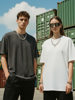Cross-Border Heavyweight Pure Cotton 260g Vintage Distressed Short-Sleeve T-Shirt, Loose Fit, Washed Plain Color Base Shirt