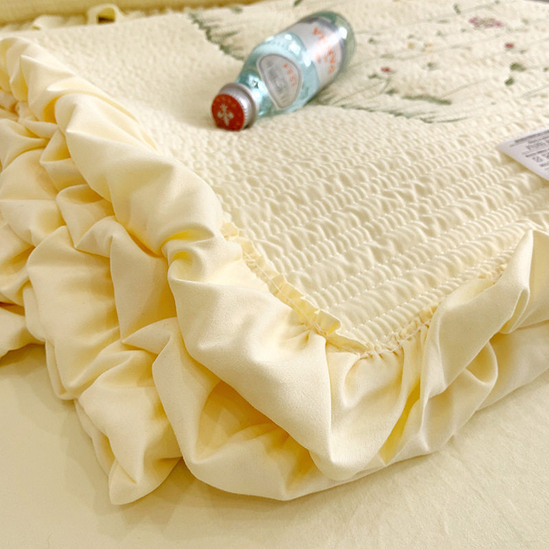 Korean Ins Blogger's Same Chiffon Summer Quilt Set Quilted Girly Heart Washed Cotton Ruffled Double Bed Cover
