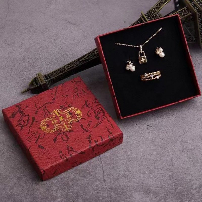 Jewelry Packaging Paper Box Gift Box Calligraphy World Cover Ring Pendant Earrings Storage Box Collection Hot Stamping Logo