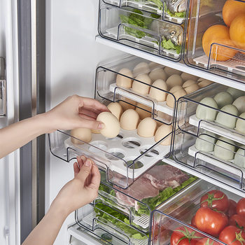 Wholesale Japanese-Style Transparent Refrigerator Storage Box Kitchen Plastic Fruit and Vegetable Preservation Box Drawer-Type Egg Large Capacity Portable