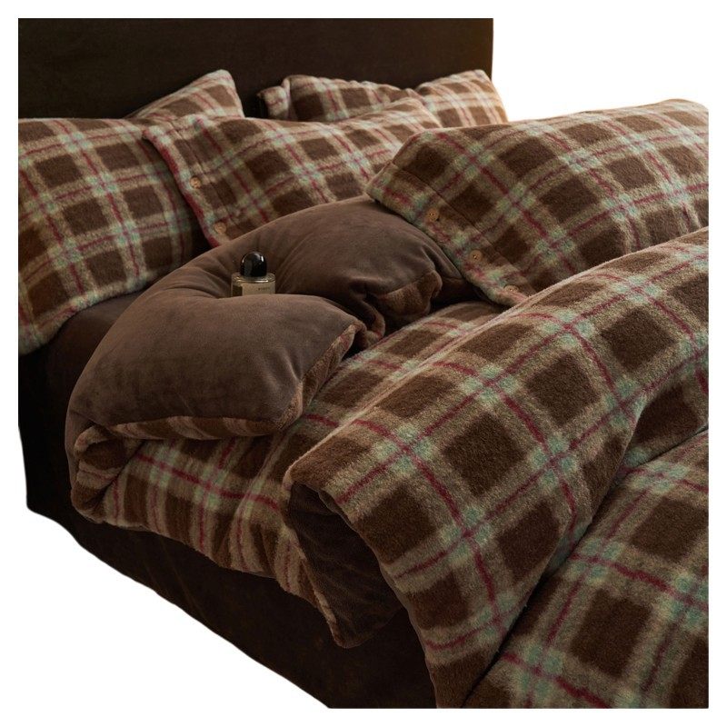 Winter Warm Alpaca Thickeneded Milk Velvet Four-Piece Coral Velvet Bed Bed Sheets Quilt Cover Three-Piece Bedding Set