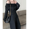 Elegant Suit for Women, Irregular Slim-Fit Off-Shoulder Top, Autumn Loose Wide-Leg Pants Two-Piece Set, Simple Ins Style