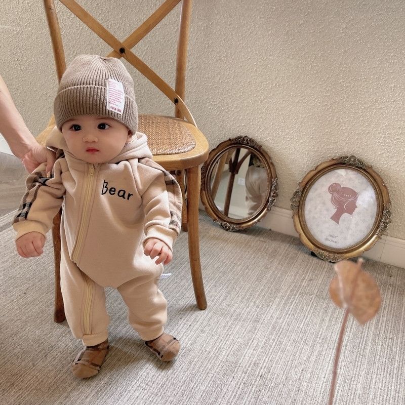 Baby Winter Super Cute Velvet Jumpsuit for Men and Women Red Fashionable Cartoon Autumn and Winter Outing Short-Sleeved Harem Climbing Suit