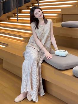 Summer New Chinese Style National Style Textured Vest Vest Top Women's 2025 New High-End Skirt Two-Piece Set