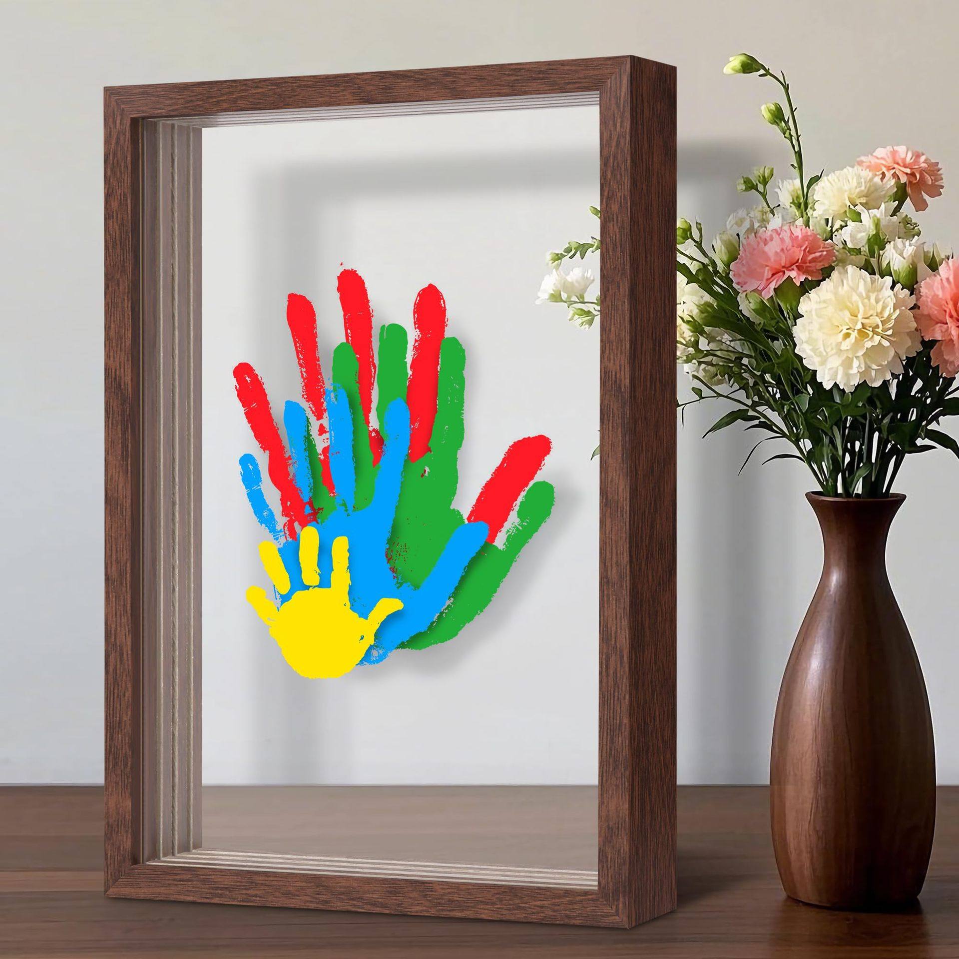 Cross-Border Handmade DIY Four-Slot and Five-Slot Acrylic Paint Family Handprint Photo Frame Couple Wooden Craft Gift Set