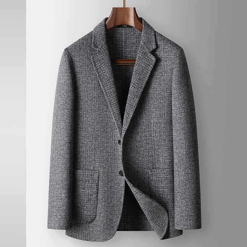 Áo Blazer Nam Len Lông Cừu Họa Tiết Houndstooth Phong Cách Thanh Lịch Màu Xám