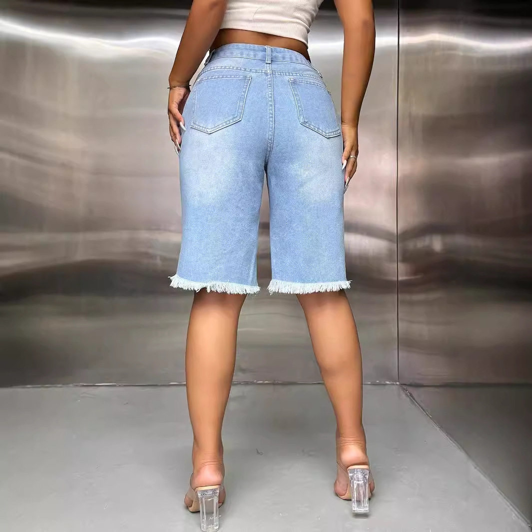 Fashionable Womens Distressed Wide Leg Straight Leg Denim Pants Frayed Hem Casual Style Wholesale Available
