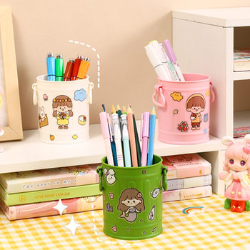 Girls Heart ins Pen Holder American Style Retro Student Desktop Stationery Storage Box Children Girls Boys Cute Pen Barrel