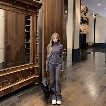 Hooded Cardigan Sweatshirt Versatile Slimming Wide-Leg Pants Two-Piece Set for Women Autumn and Winter New Fashion Casual Sports Suit