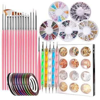 Cross-Border Hot-Selling Nail Art Set Gold and Silver Thread Round Box Jewelry Dotting Pen Nail Art Accessories Tools Care Complete Set