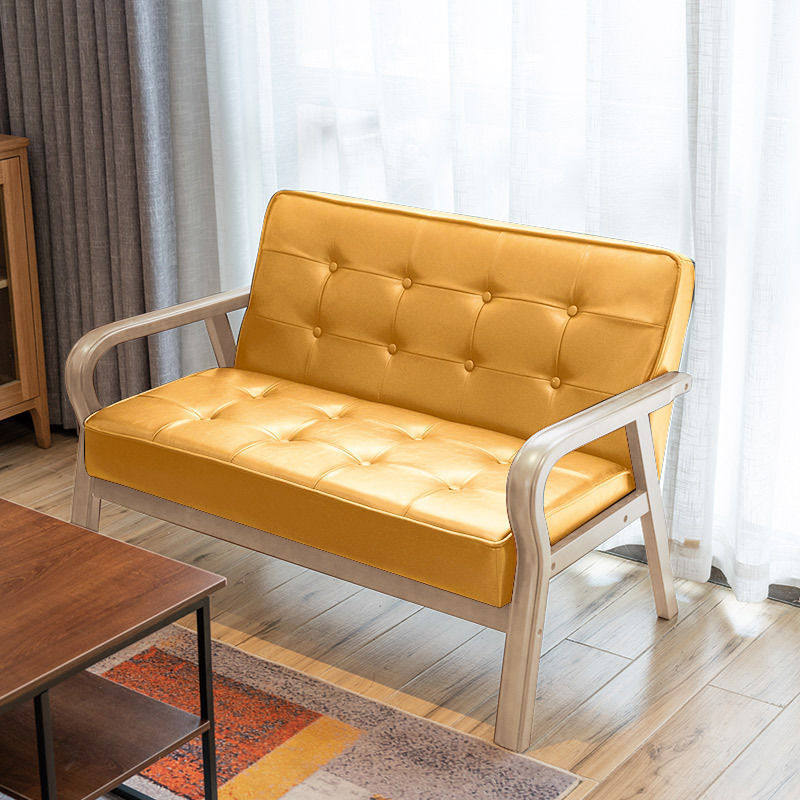 皮艺沙发小户型北欧复古曲木扶手单人双人三人简易客厅网红款