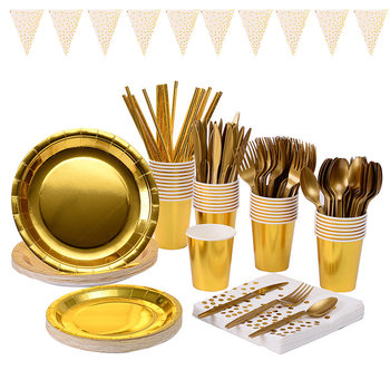 Spot Amazon paper plate bronzing solid color paper tableware set disposable plate 7 inch 9 inch paper cup 25 piece set